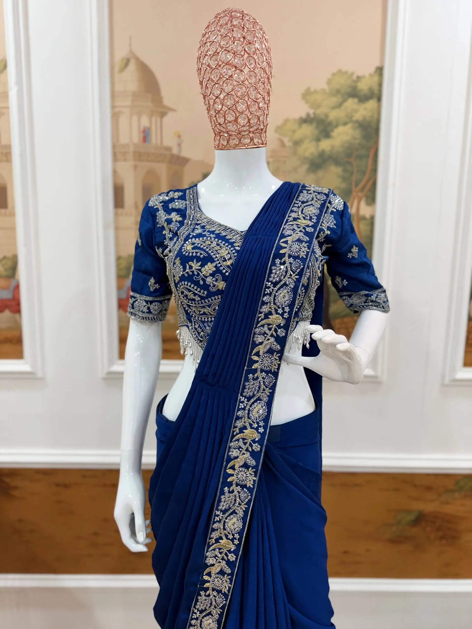 Designer Ready to Wear Semi Beads Saree for Festive and Party Wear
