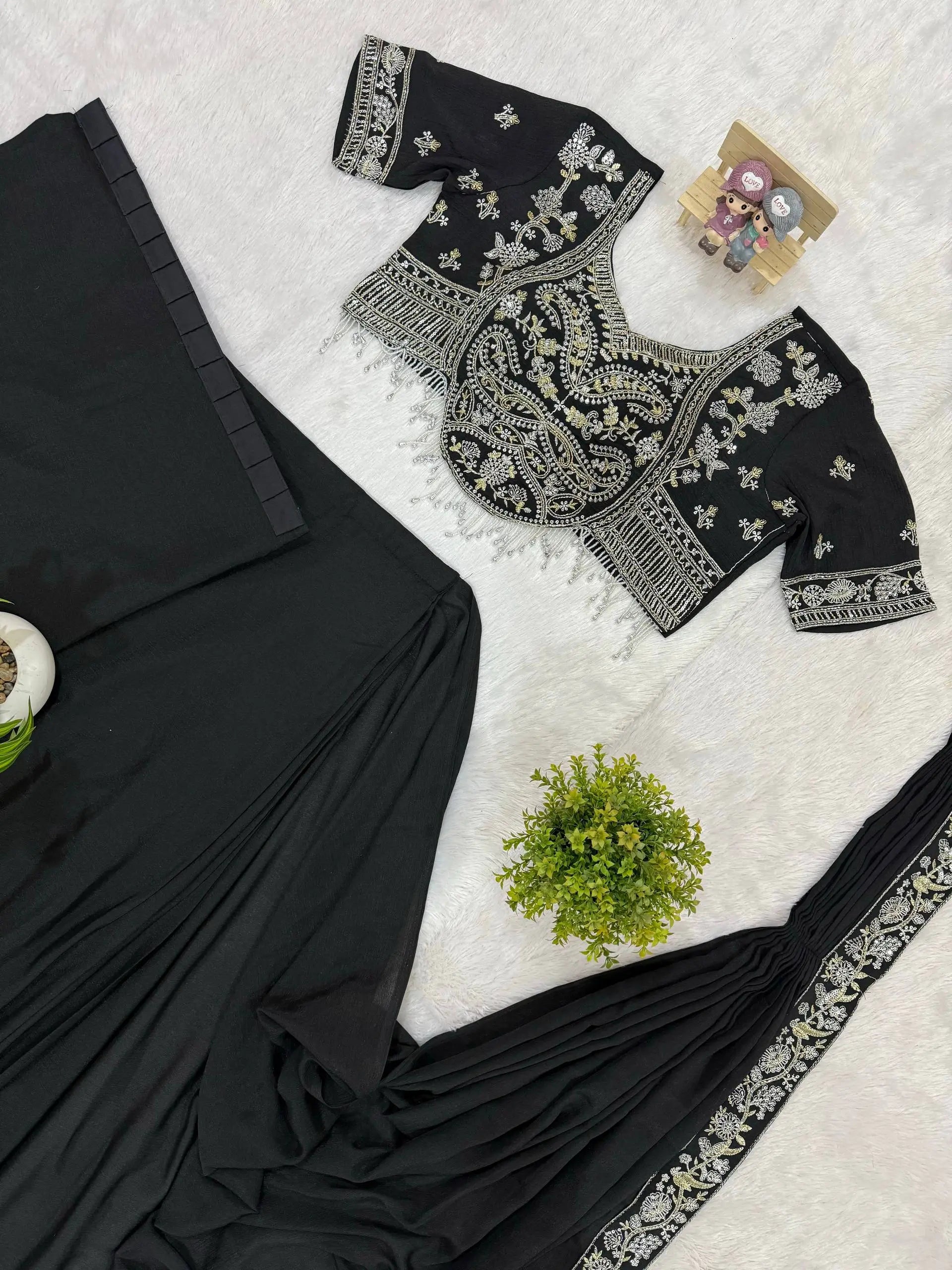 Designer Ready to Wear Semi Beads Saree for Festive and Party Wear