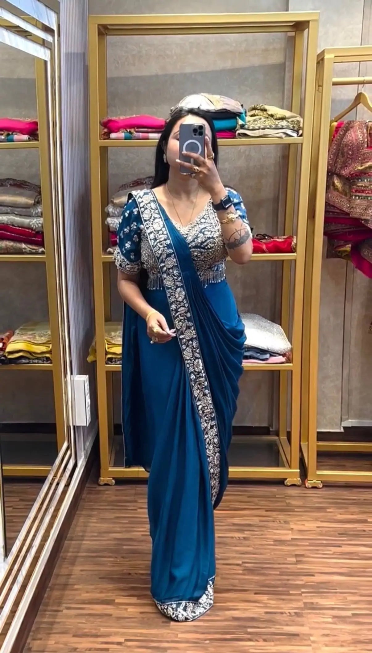 Designer Ready to Wear Semi Beads Saree for Festive and Party Wear