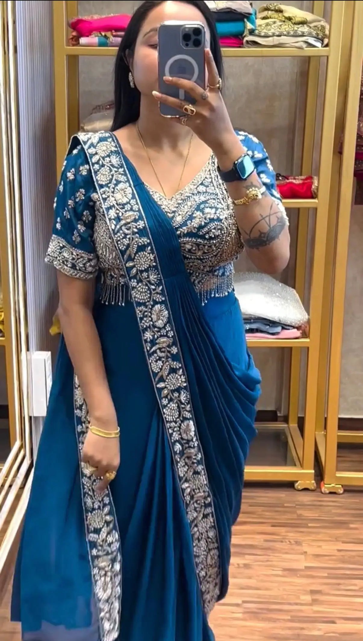 Designer Ready to Wear Semi Beads Saree for Festive and Party Wear