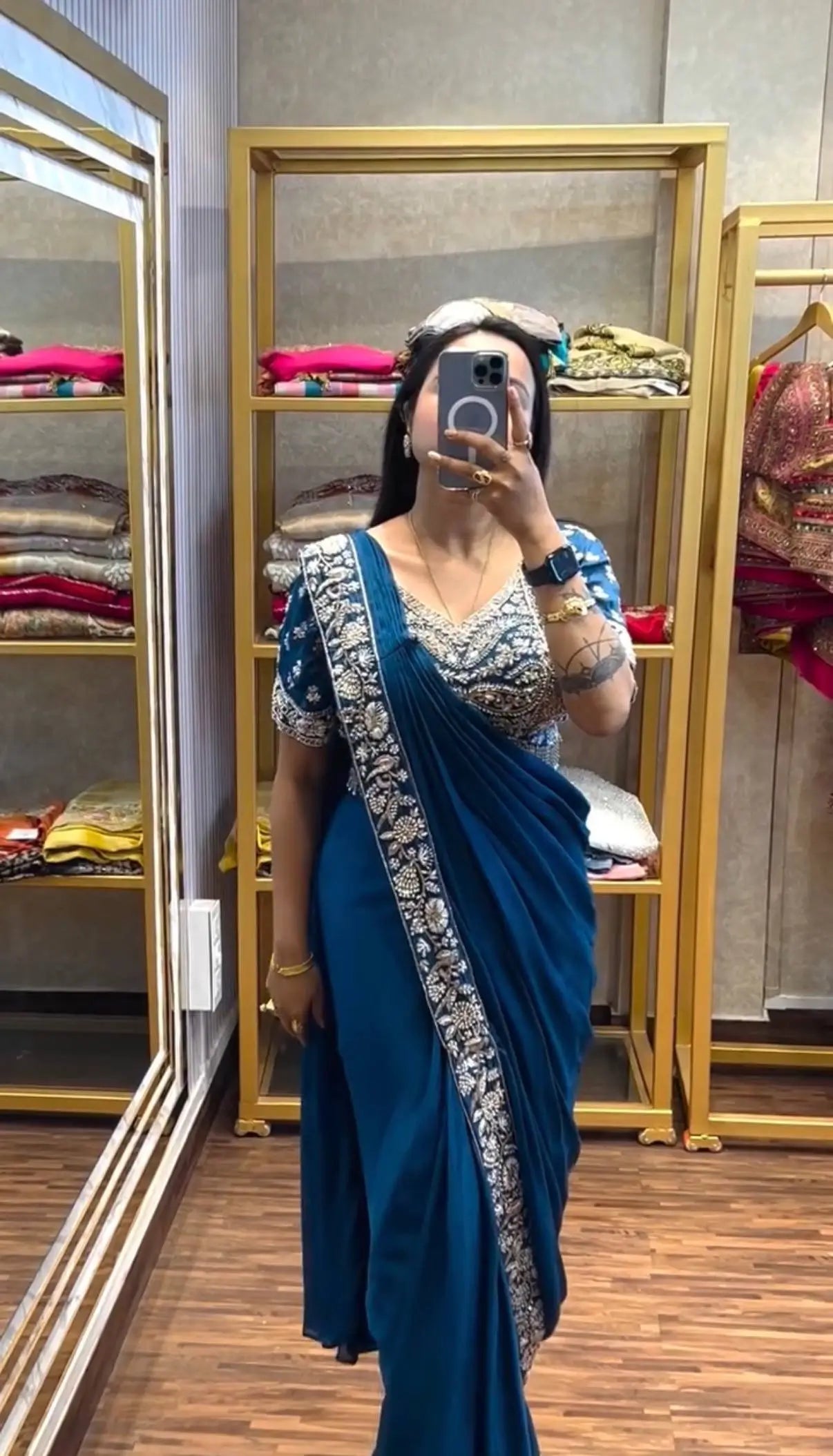 Designer Ready to Wear Semi Beads Saree for Festive and Party Wear