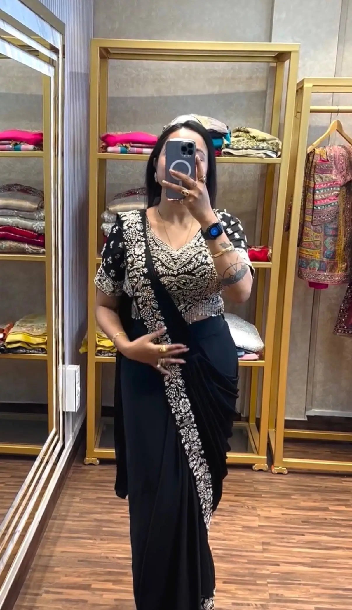 Designer Ready to Wear Semi Beads Saree for Festive and Party Wear