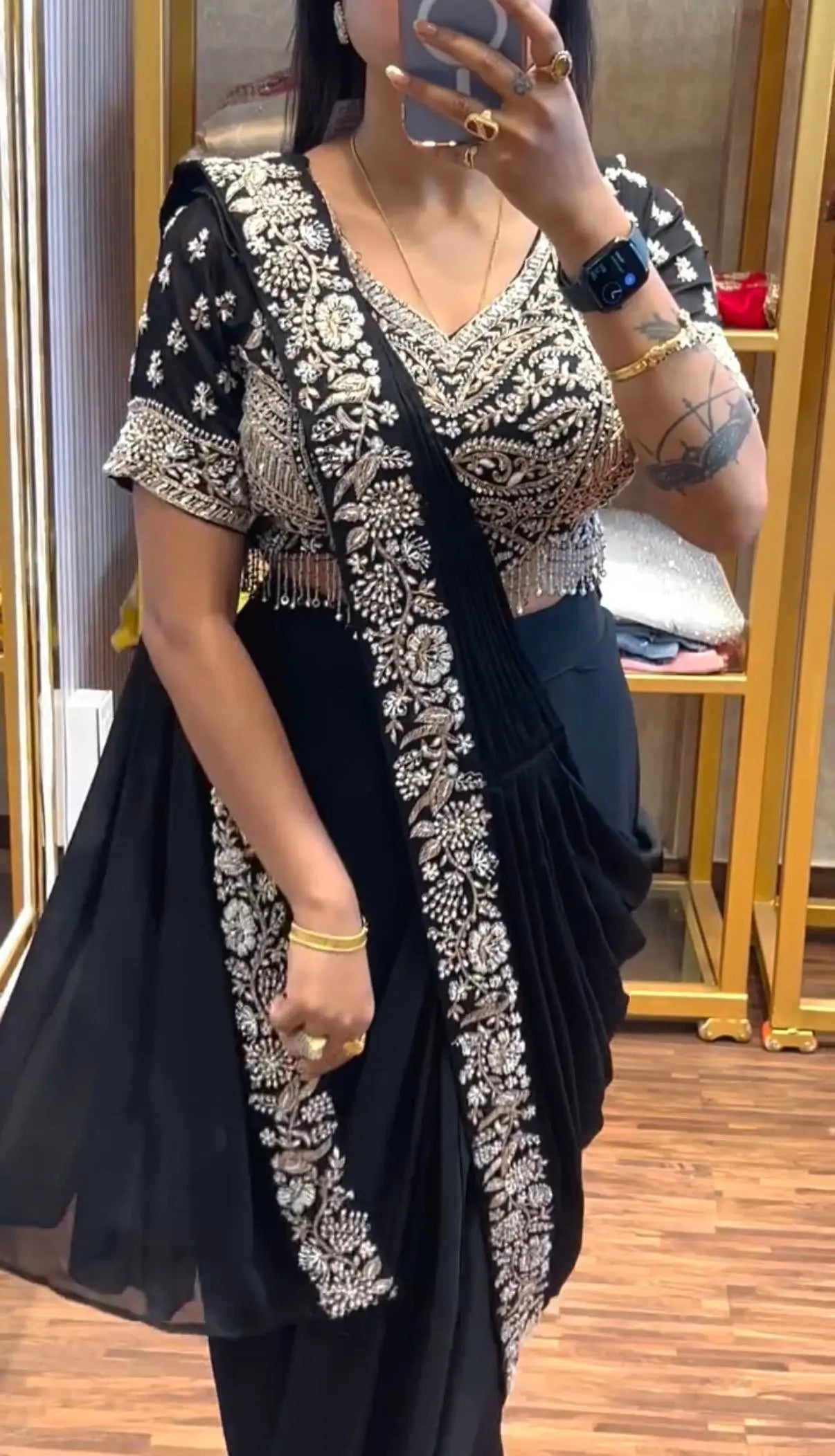 Designer Ready to Wear Semi Beads Saree for Festive and Party Wear