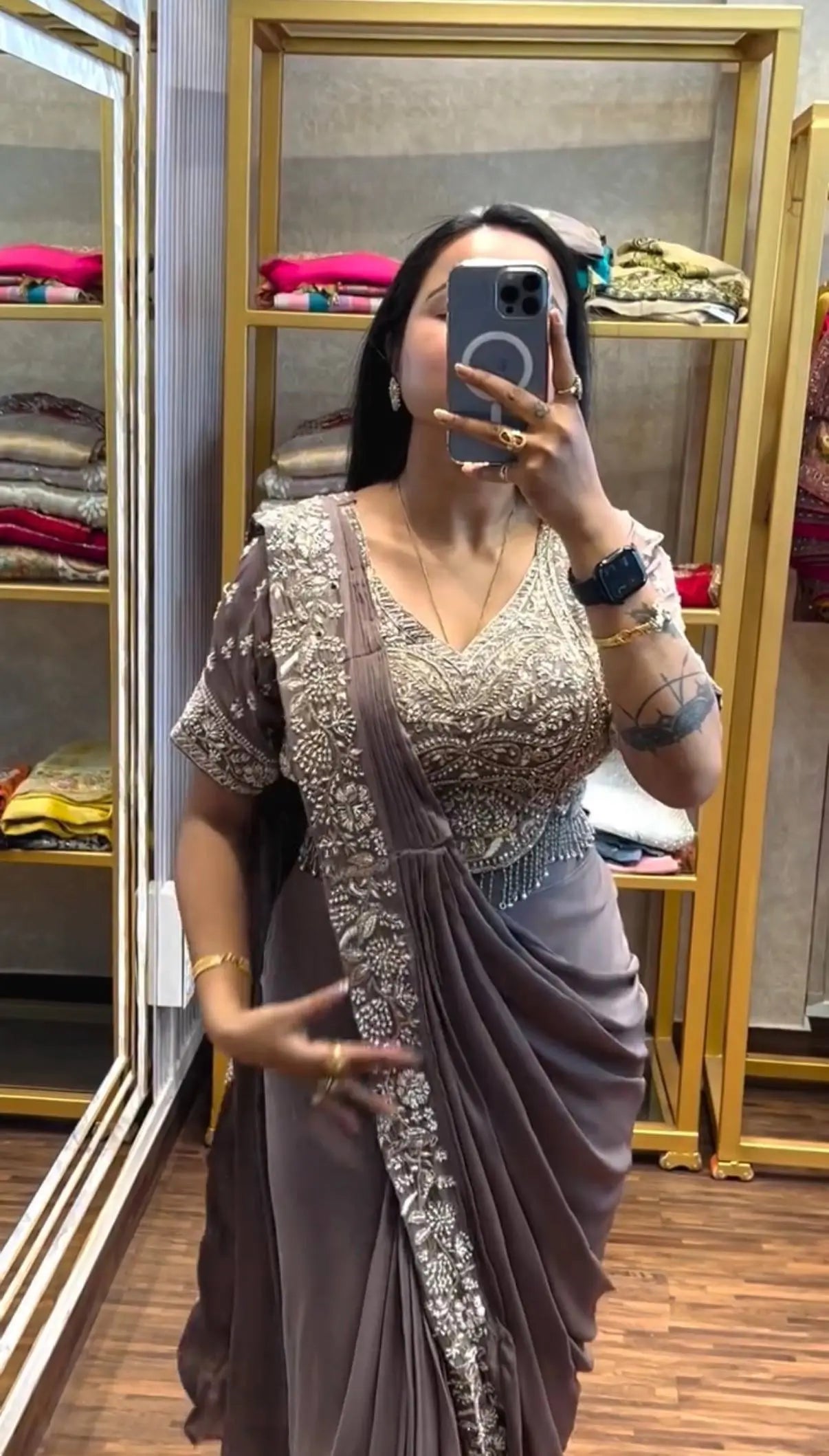 Designer Ready to Wear Semi Beads Saree for Festive and Party Wear