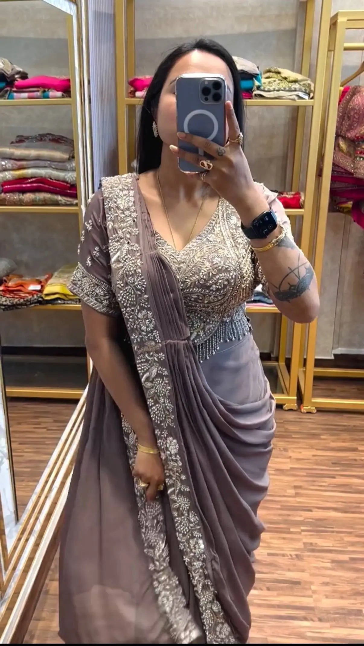 Designer Ready to Wear Semi Beads Saree for Festive and Party Wear