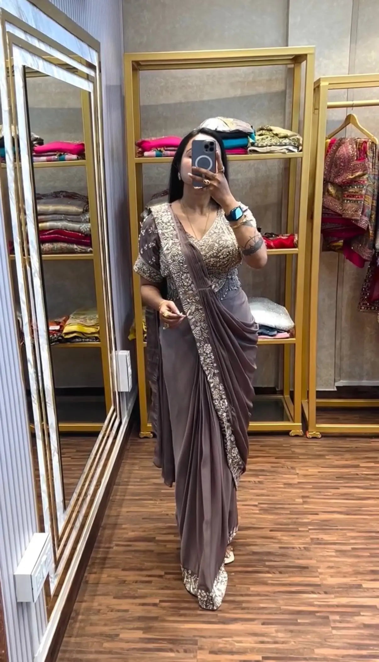 Designer Ready to Wear Semi Beads Saree for Festive and Party Wear