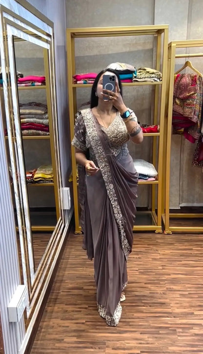 Designer Ready to Wear Semi Beads Saree for Festive and Party Wear