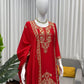 Designer Red Chinon Silk Embroidered Sharara Set with Dupatta | Wedding & Festive Wear