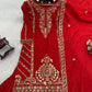 Designer Red Chinon Silk Embroidered Sharara Set with Dupatta | Wedding & Festive Wear