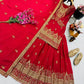 Designer Red Chinon Silk Lehenga Set with Heavy Embroidery & Sequins Work | Fully Stitched with Dupatta