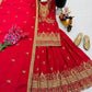 Designer Red Chinon Silk Lehenga Set with Heavy Embroidery & Sequins Work | Fully Stitched with Dupatta