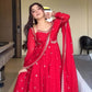 Designer Red Heavy Faux Georgette Gown Set with 5mm Sequence Embroidery & Dupatta