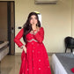 Designer Red Heavy Faux Georgette Gown Set with 5mm Sequence Embroidery & Dupatta