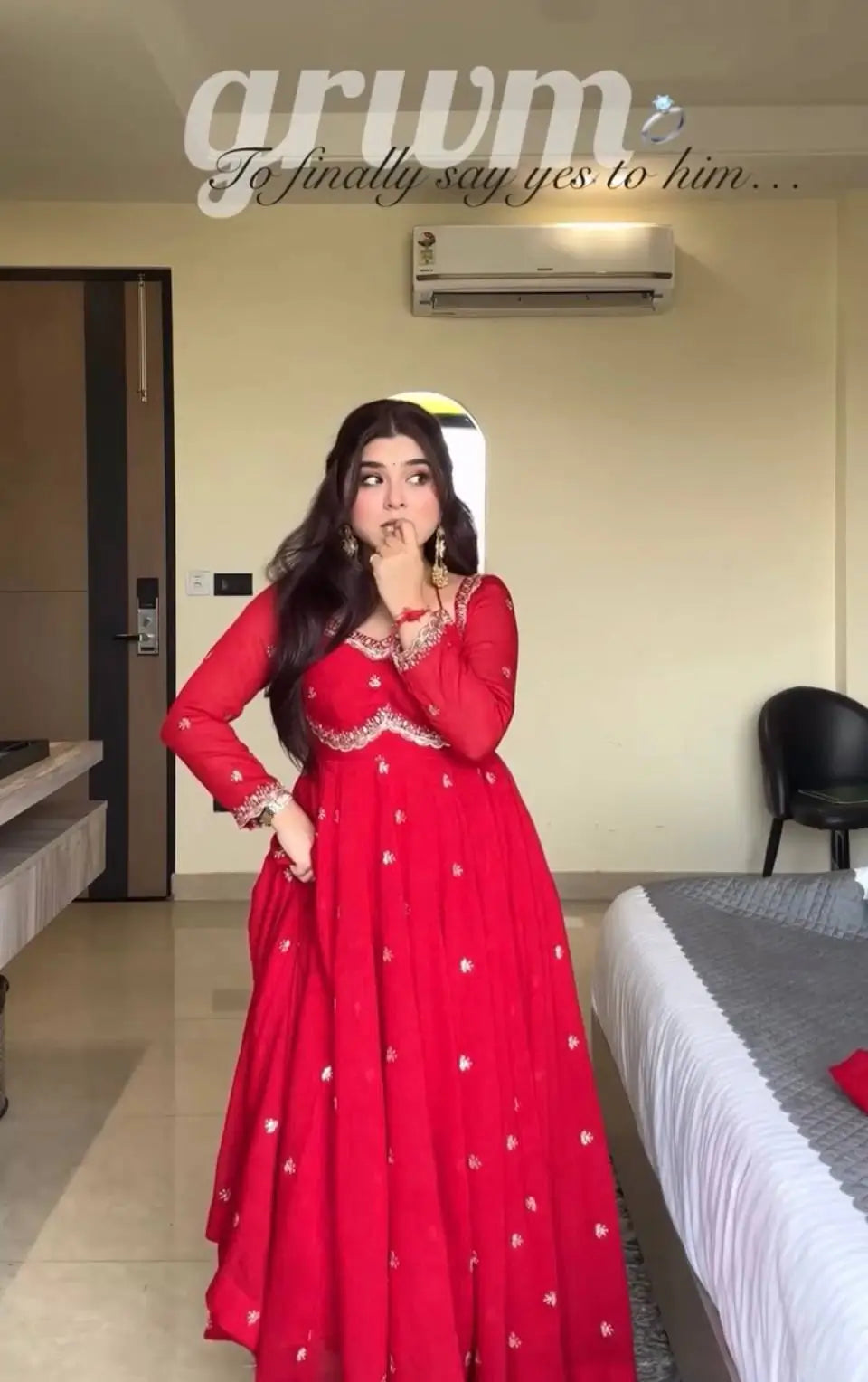 Designer Red Heavy Faux Georgette Gown Set with 5mm Sequence Embroidery & Dupatta