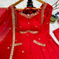 Designer Red Heavy Faux Georgette Gown Set with 5mm Sequence Embroidery & Dupatta