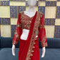 Designer Red Ready-to-Wear Mirror Work Saree with Unstitched Blouse