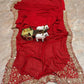 Designer Red Ready-to-Wear Mirror Work Saree with Unstitched Blouse