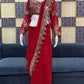 Designer Red Ready-to-Wear Mirror Work Saree with Unstitched Blouse
