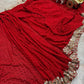 Designer Red Ready-to-Wear Mirror Work Saree with Unstitched Blouse