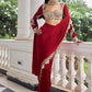 Designer Red Ready-to-Wear Mirror Work Saree with Unstitched Blouse