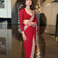 Designer Red Ready-to-Wear Mirror Work Saree with Unstitched Blouse