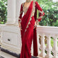 Designer Red Ready-to-Wear Mirror Work Saree with Unstitched Blouse