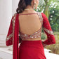 Designer Red Ready-to-Wear Mirror Work Saree with Unstitched Blouse