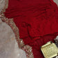 Designer Red Ready-to-Wear Mirror Work Saree with Unstitched Blouse