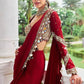 Designer Red Ready-to-Wear Mirror Work Saree with Unstitched Blouse