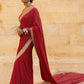 Designer Red Ready-to-Wear Mirror Work Saree with Unstitched Blouse