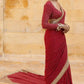 Designer Red Ready-to-Wear Mirror Work Saree with Unstitched Blouse