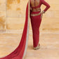 Designer Red Ready-to-Wear Mirror Work Saree with Unstitched Blouse