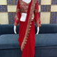 Designer Red Ready-to-Wear Mirror Work Saree with Unstitched Blouse
