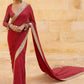 Designer Red Ready-to-Wear Mirror Work Saree with Unstitched Blouse