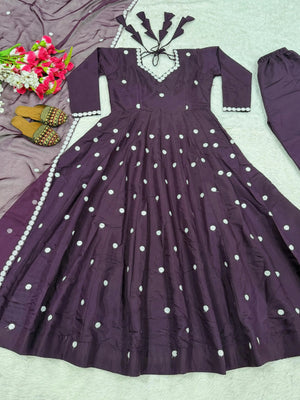 Designer Roman Silk Anarkali Suit with Organza Dupatta