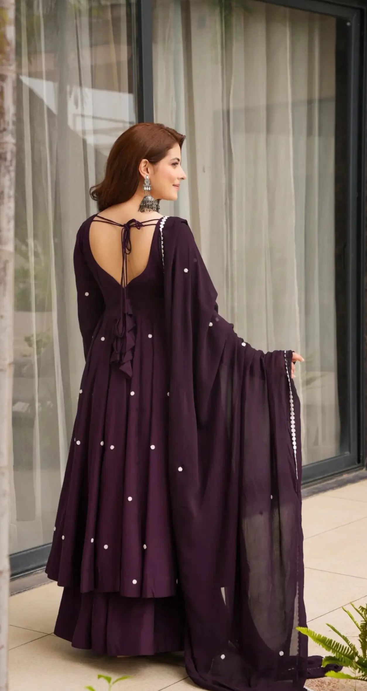 Designer Roman Silk Anarkali Suit with Organza Dupatta