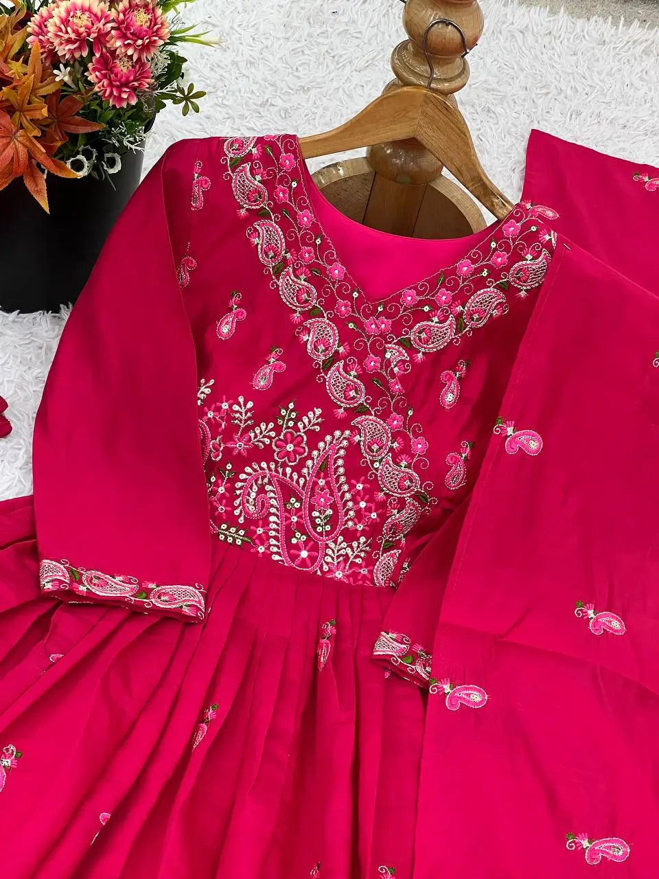 Designer Roman Silk Embroidered Gown Set with Dupatta – Ready to Wear