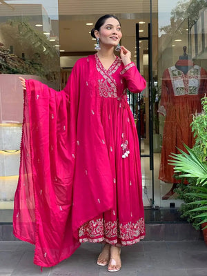 Designer Roman Silk Embroidered Gown Set with Dupatta – Ready to Wear