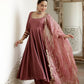 Designer Roman Silk Gown Set with Banarasi Dupatta