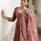 Designer Roman Silk Gown Set with Banarasi Dupatta