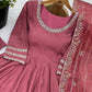 Designer Roman Silk Gown Set with Banarasi Dupatta