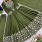Designer Roman Silk Gown Set with Embroidery and Dupatta