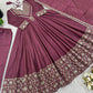 Designer Roman Silk Gown Set with Embroidery and Dupatta