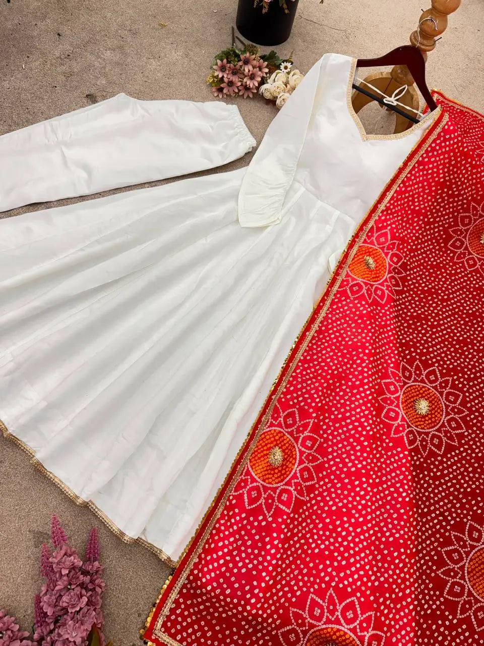 Designer Roman Silk Gown Set with Maslin Dupatta