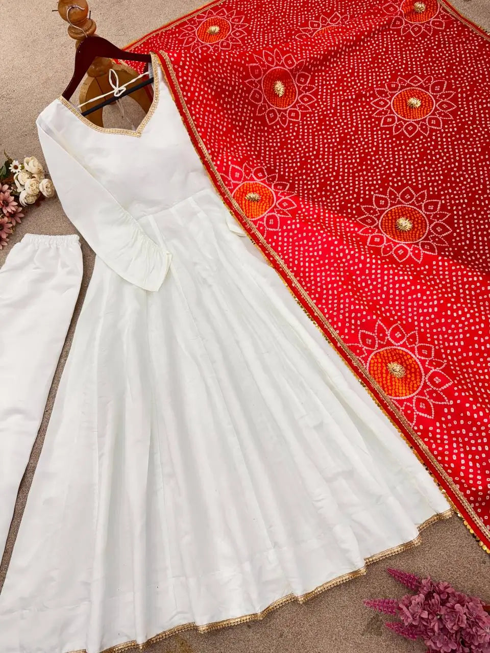 Designer Roman Silk Gown Set with Maslin Dupatta