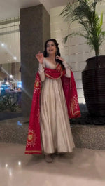 Designer Roman Silk Gown Set with Maslin Dupatta