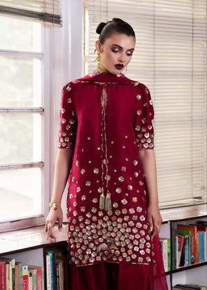 Designer Roman Silk Palazzo Suit with Embroidered Dupatta | Fully Stitched