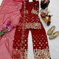 Designer Roman Silk Palazzo Suit with Embroidered Dupatta | Fully Stitched