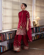 Designer Roman Silk Palazzo Suit with Embroidered Dupatta | Fully Stitched