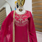 Designer Roman Simar Silk Sharara Suit with Sequin Embroidery & Organza Dupatta